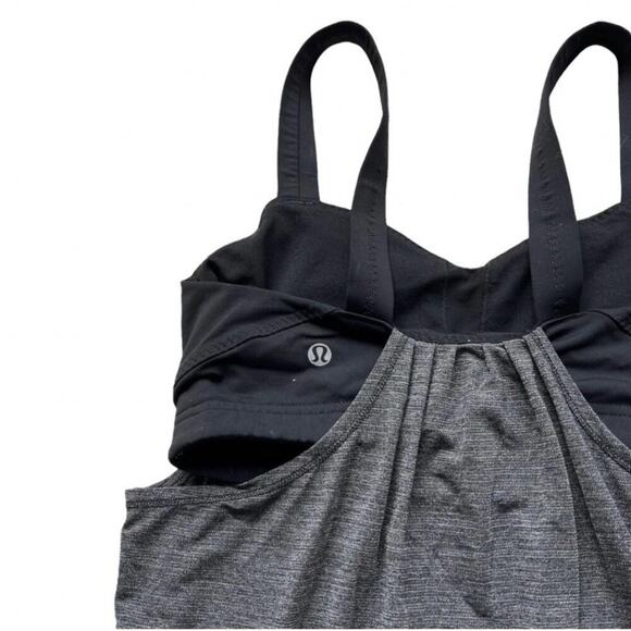 Lululemon Bra Tank Size 6 Black & Gray Run Back On Track Cinch Waist - Picture 7 of 8